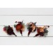 Wedding boutonnieres and wrist corsage  in  burgundy burnt orange rust peach  color theme. Flower accessories. 0502