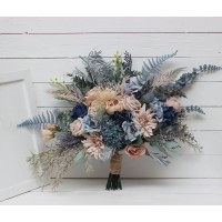 Beige dahlia dusty navy blue flowers . Bridal bouquet.  Faux bouquet. Bridesmaid bouquet.  0506