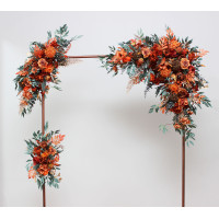  Flower arch arrangement in rust terracotta burnt orange colors.  Arbor flowers. Floral archway. Faux flowers for wedding arch. 0505