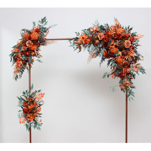  Flower arch arrangement in rust terracotta burnt orange colors.  Arbor flowers. Floral archway. Faux flowers for wedding arch. 0505