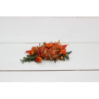 Flower comb in rust terracotta burnt orange color scheme. Wedding accessories for hair. Bridal flower comb. Bridesmaid floral comb. 0505