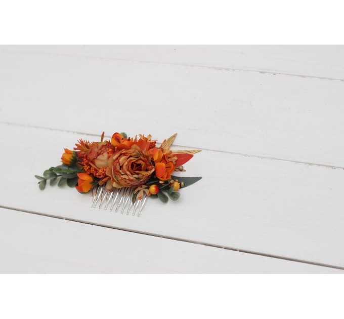 Flower comb in rust terracotta burnt orange color scheme. Wedding accessories for hair. Bridal flower comb. Bridesmaid floral comb. 0505