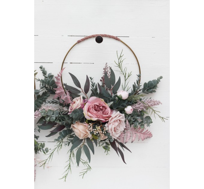 Flower hoop mauve blush pink colors. Alternative bridesmaid bouquet. 0503