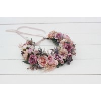 Mauve blush pink  flower crown. Hair wreath. Flower girl crown. Wedding flowers. 0503