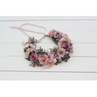 Mauve blush pink  flower crown. Hair wreath. Flower girl crown. Wedding flowers. 0503