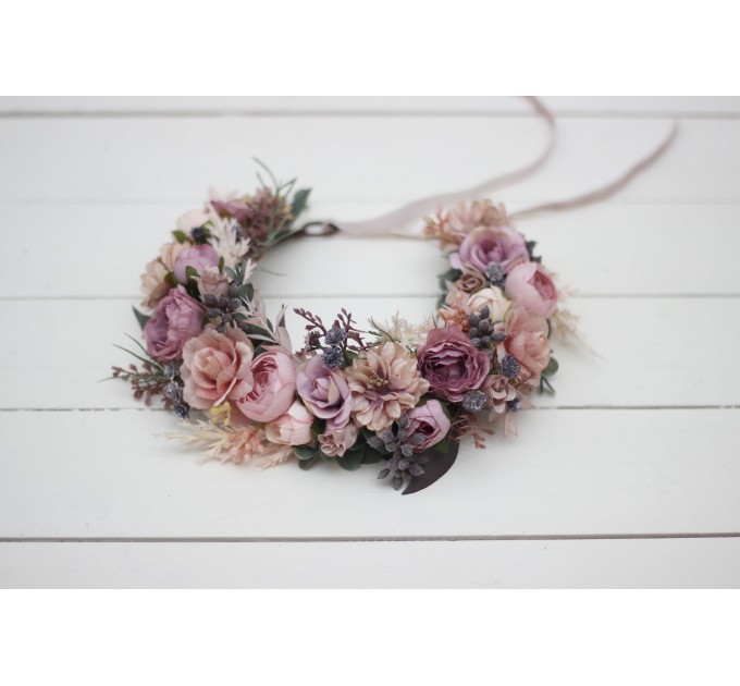 Mauve blush pink  flower crown. Hair wreath. Flower girl crown. Wedding flowers. 0503