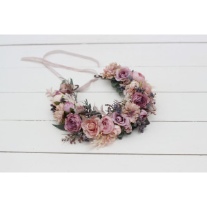 Mauve blush pink  flower crown. Hair wreath. Flower girl crown. Wedding flowers. 0503