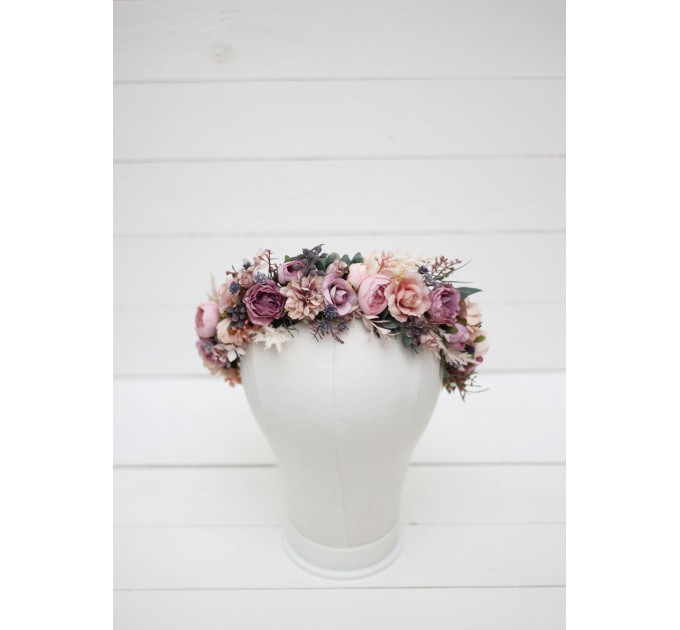 Mauve blush pink  flower crown. Hair wreath. Flower girl crown. Wedding flowers. 0503