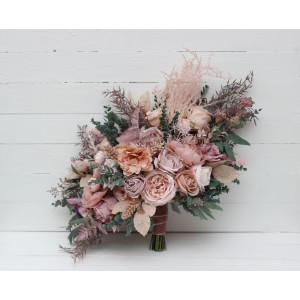 Wedding bouquets in mauve blush pink colors. Bridal bouquet. Cascading bouquet. Faux bouquet. Bridesmaid bouquet. 0503