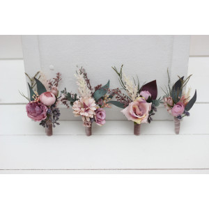  Wedding boutonnieres and wrist corsage  in mauve blush pink  color theme. Flower accessories. 0503