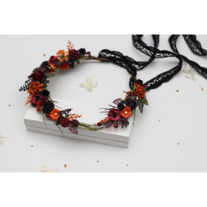 Burgundy black purple rust flower crown. Wedding flowers. 5443