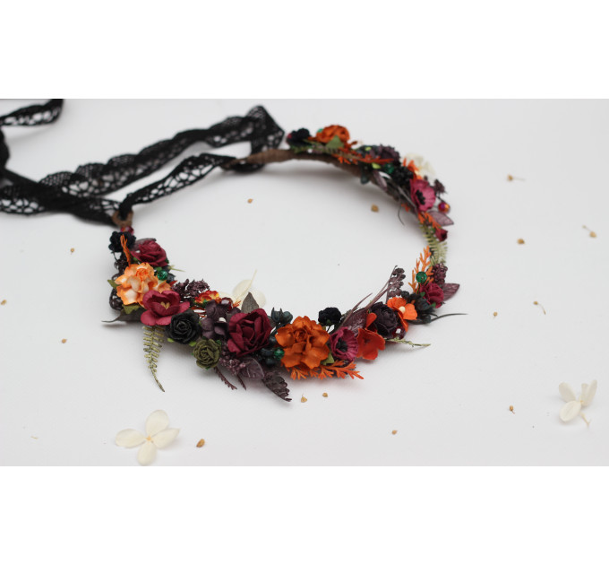 Burgundy, Black, Purple & Rust Flower Crown – Moody Faux Wedding Hair Wreath