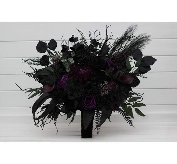 Black, Green & Purple Gothic Moody Bridal and Bridesmaid Bouquets
