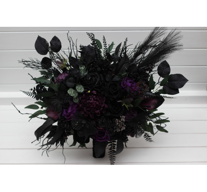 Black, Green & Purple Gothic Moody Bridal and Bridesmaid Bouquets