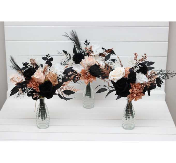 Mini Bouquets for Vases in Dusty Rose, Black, Cinnamon & White