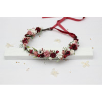 Burgundy white dusty rose flower crown. Hair wreath.  5444