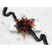 Burgundy rust purple black wrist corsage. Mother bracelet. 5443