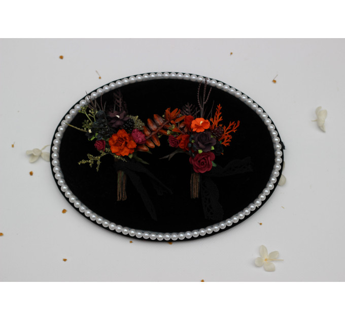 Burgundy, Rust, Purple & Black Wedding Boutonnieres – Moody Faux Floral Accessories