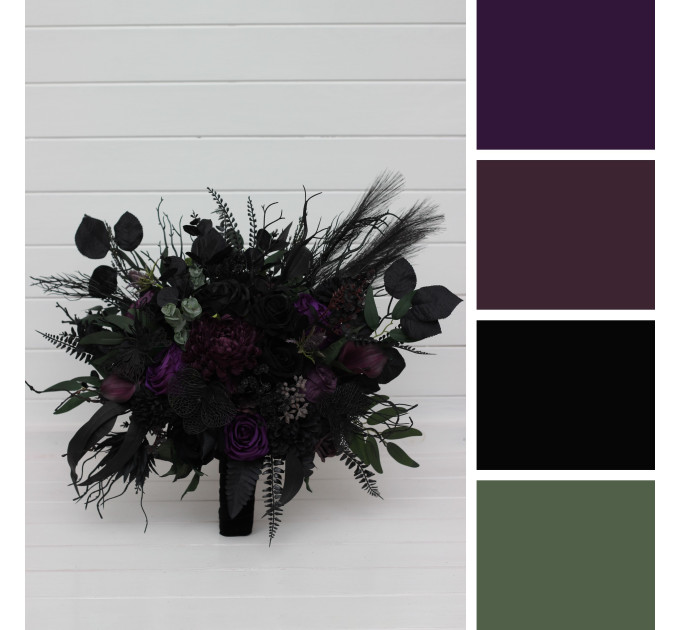 Black, Green & Purple Gothic Moody Bridal and Bridesmaid Bouquets