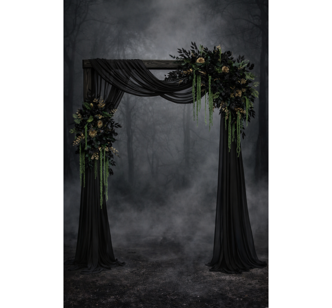 Moody Forest Green, Black & Gold Arch Flowers with Cascading Amaranthus