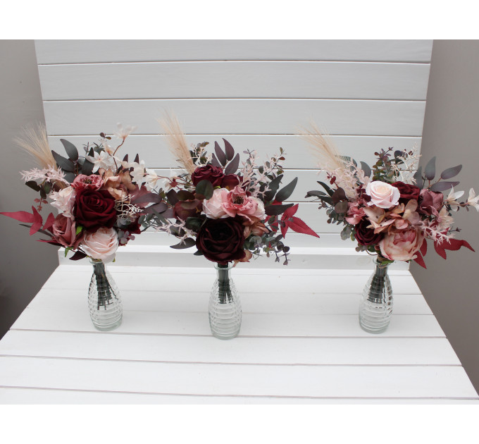 Mini bouquets for vases in burgundy, dusty rose and blush pink