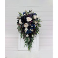 Plum, Ivory & Navy Blue Cascading Bridal and Bridesmaid Bouquets
