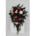 Winter Cascading Bouquet with Burgundy, Ivory Flowers and Pine