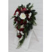 Winter Cascading Bouquet with Burgundy, Ivory Flowers and Pine