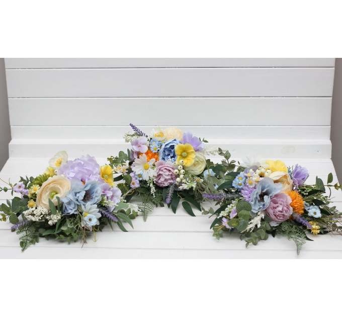 Yellow, Ivory, Dusty Blue & Lavender Wedding Table Mini Bouquets