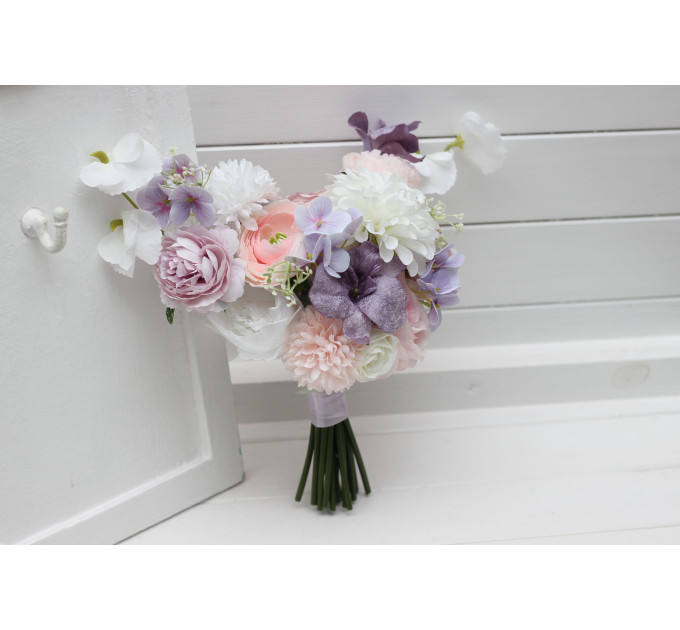 Lilac, White & Blush Pink Bridal Bouquet | Pastel Wildflower Faux Wedding Flowers
