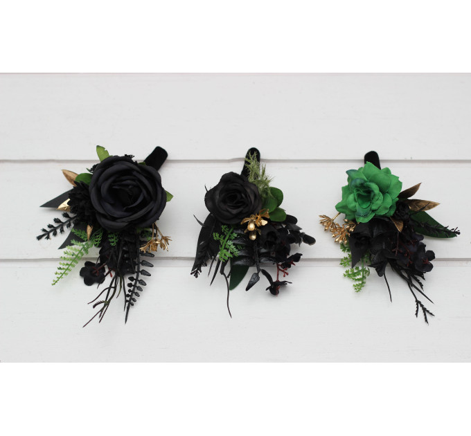 Moody Forest Green, Black & Gold Gothic Wedding Boutonnieres