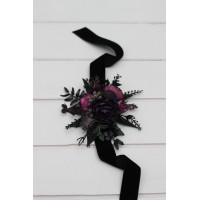 Wrist corsage in a black, purple, and magenta colors. 5370