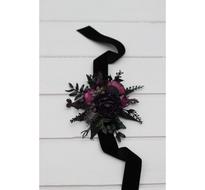 Wrist Corsage in Black, Purple & Magenta Colors