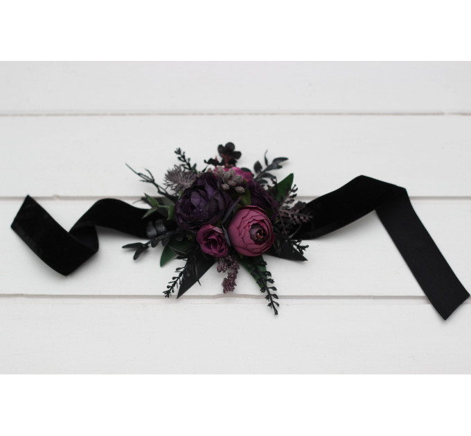 Wrist Corsage in Black, Purple & Magenta Colors