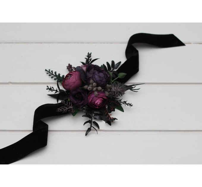 Wrist Corsage in Black, Purple & Magenta Colors