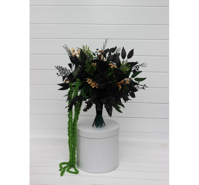 Moody Forest Green and Black Gold Bridal Bouquet for Gothic or Halloween Weddings