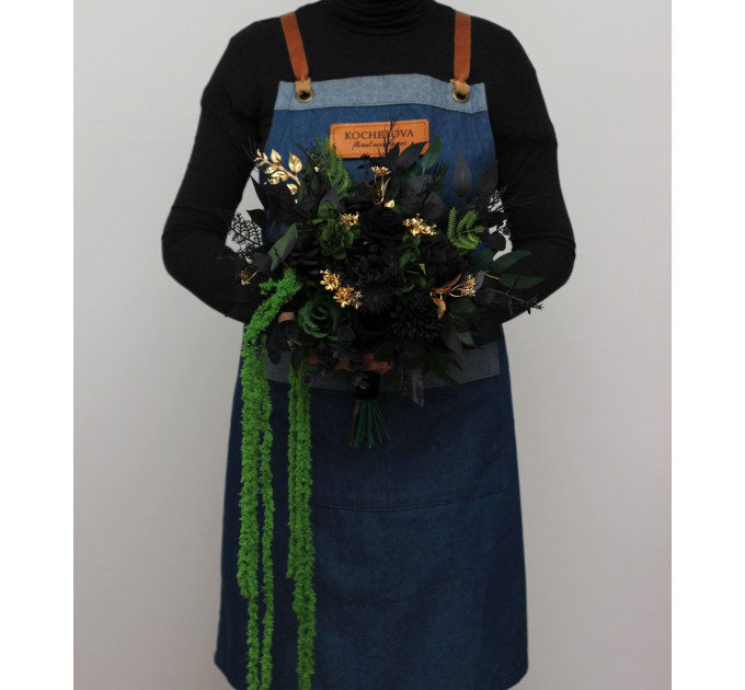 Moody Forest Green and Black Gold Bridal Bouquet for Gothic or Halloween Weddings