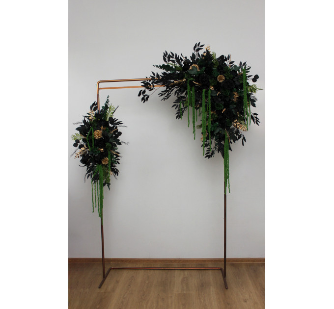 Moody Forest Green, Black & Gold Arch Flowers with Cascading Amaranthus