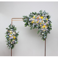 Yellow ivory dusty blue lavender arch flowers. Wildflowers arrangement. 5446