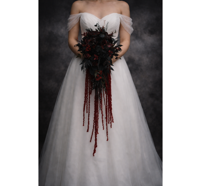 Moody Burgundy, Purple & Black Cascading Bouquet with Amaranth