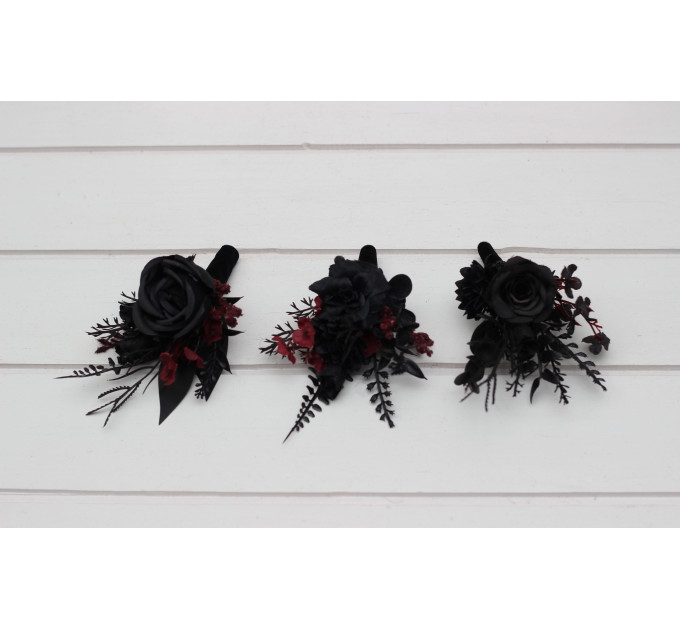Burgundy and Black Wedding Boutonnieres