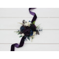 Plum, Ivory & Navy Blue Wedding Wrist Corsage