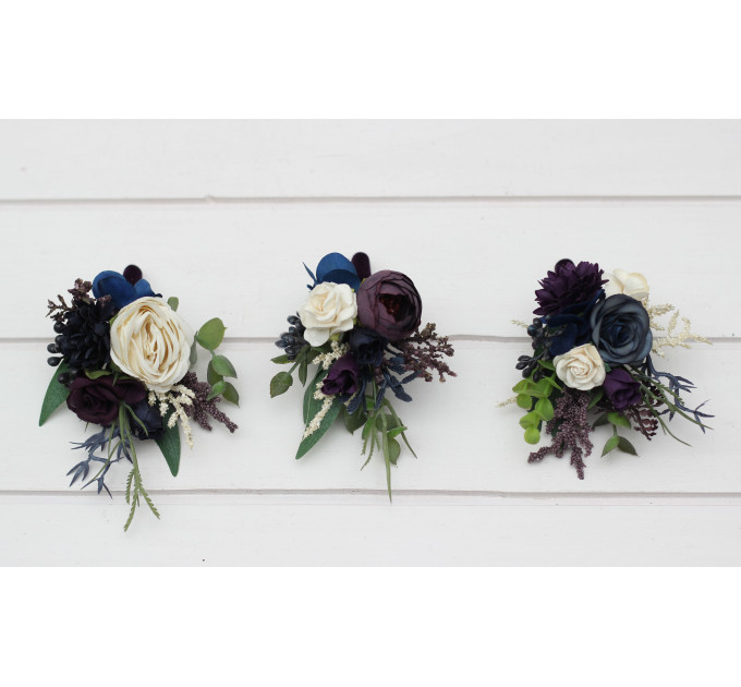 Plum, Ivory & Navy Blue Wedding Boutonnieres