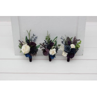  Plum, Ivory & Navy Blue Wedding Boutonnieres. 5450