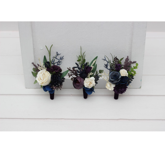 Plum, Ivory & Navy Blue Wedding Boutonnieres
