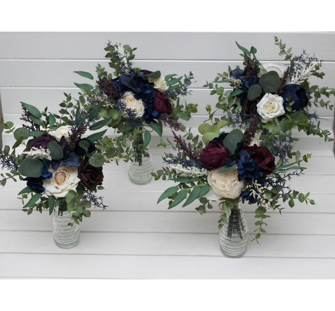 Plum, Ivory & Navy Blue Simple Wedding Table Flowers