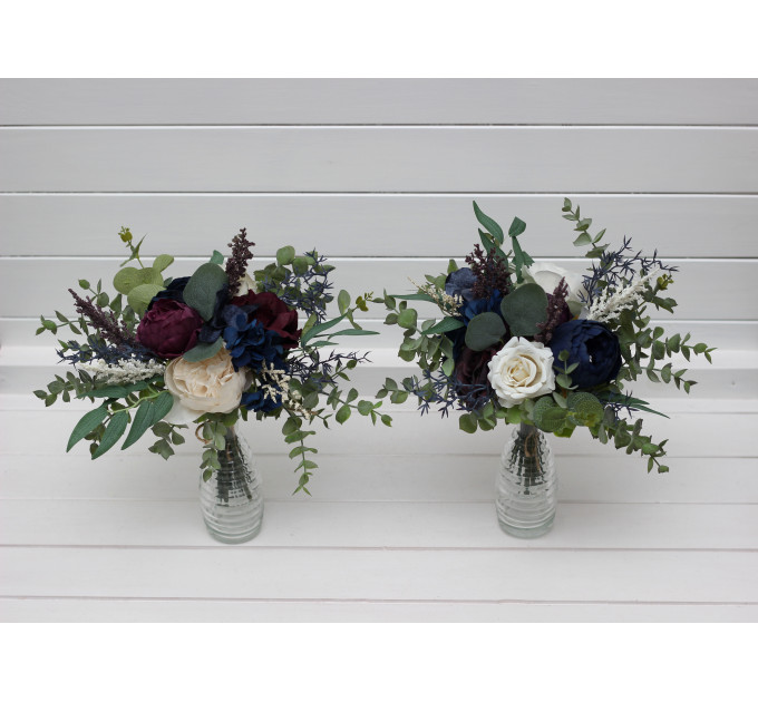 Plum, Ivory & Navy Blue Simple Wedding Table Flowers