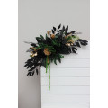 Moody forest green, black and gold sign flowers with amaranth