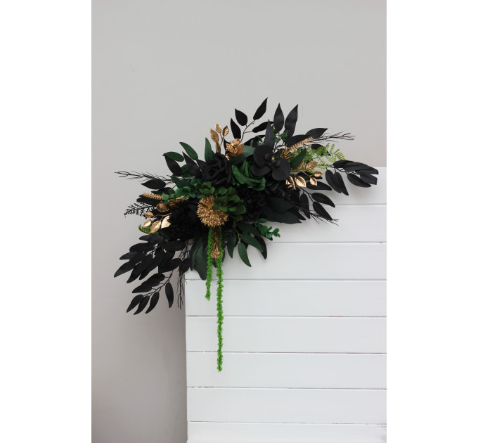 Moody forest green, black and gold sign flowers with amaranth