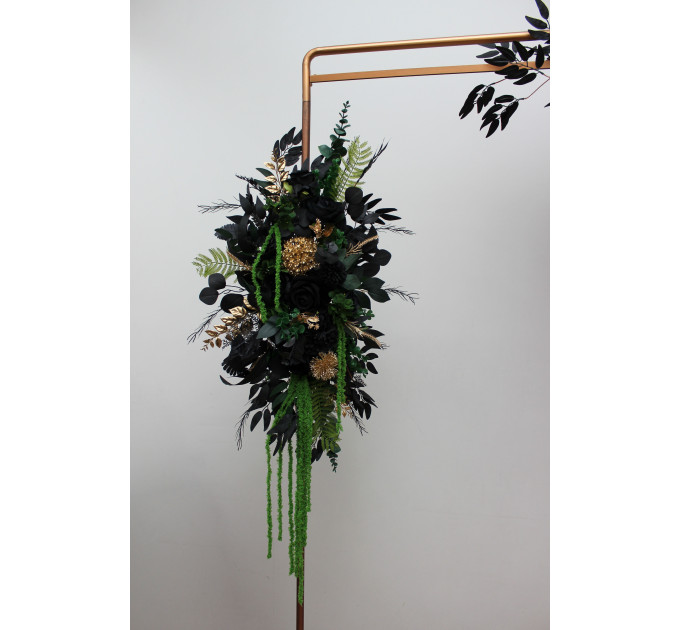Moody Forest Green, Black & Gold Arch Flowers with Cascading Amaranthus